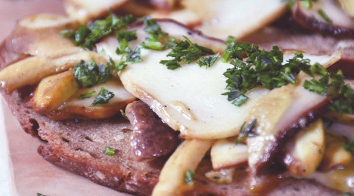 Geröstetes Schwarzbrot mit Steinpilzen